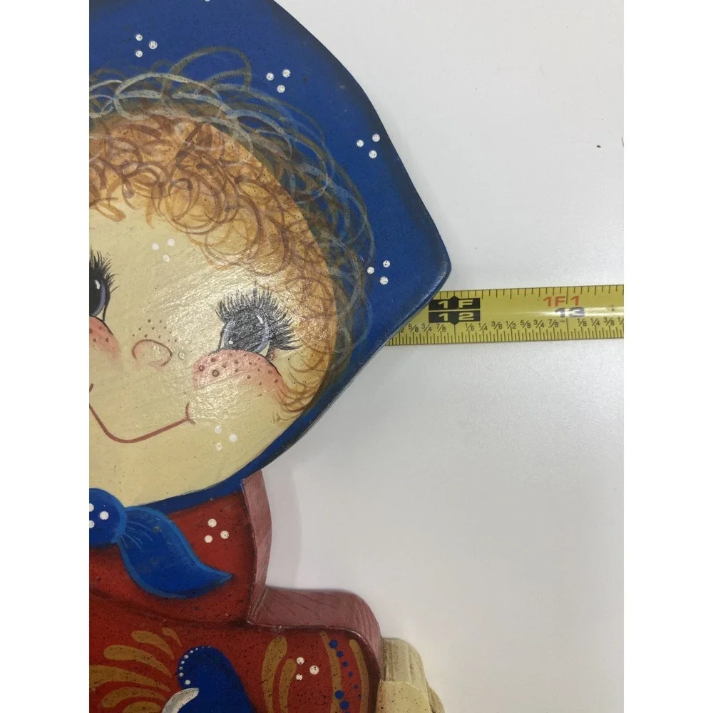 Vintage Wooden Folk Art Wall Hanging Young Woman Hand‎ Painted 12